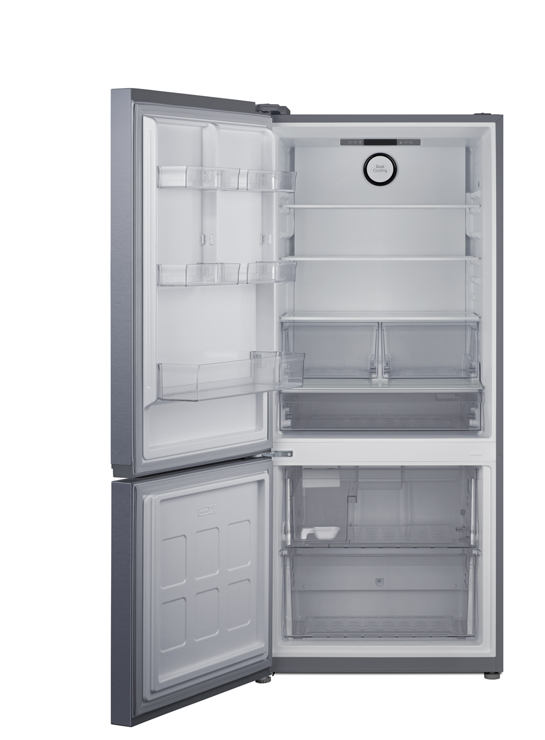 Frost-free ENERGY STAR certified bottom freezer refrigerator with icemaker in stainless steel and counter depth fit